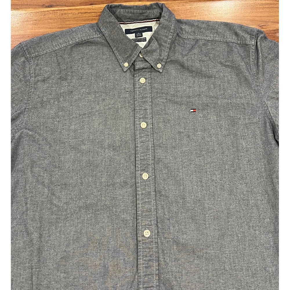 Tommy Hilfiger Mens XL Regular Fit Stretch Button Down Shirt Gray Long Sleeve